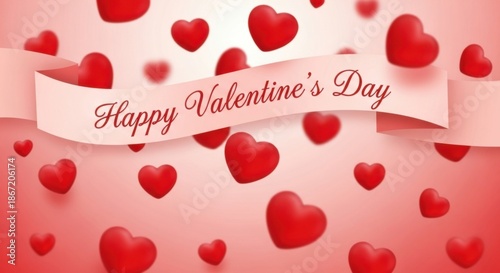 Romantic valentine's day heart themed illustration with soft colors and banner