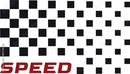 Racing stripes, race start and finish flag, vector black and white checkers with red Speed text, flag sport car decal