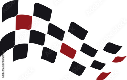 Racing stripes, race start and finish flag, vector black, red and white checkers, wavy checkered flag sport car decal