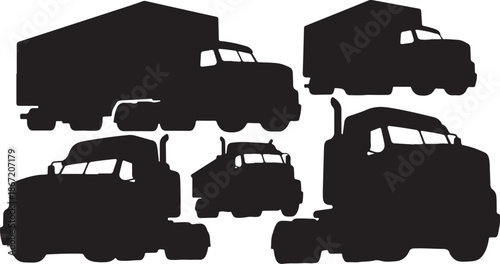 Black silhouettes of various trucks and vehicles