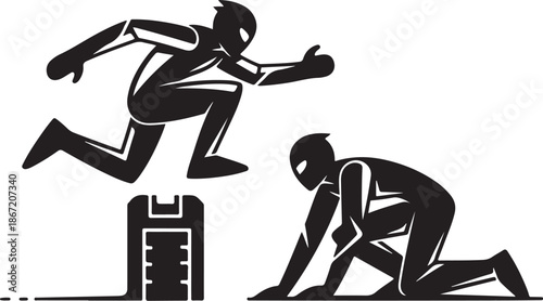 Athletes in Motion Sprinting and Jumping Silhouette