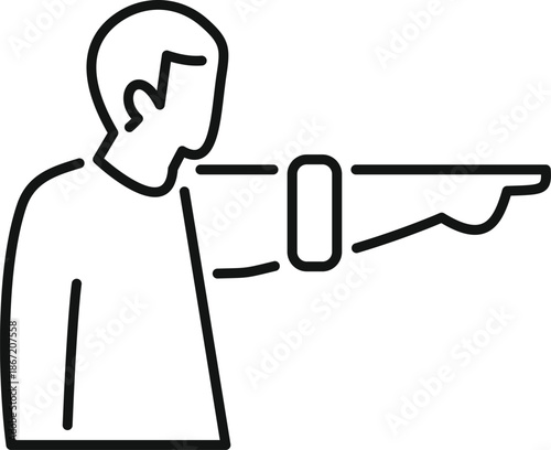 Outline drawing of a person pointing with a finger and wearing a smartwatch