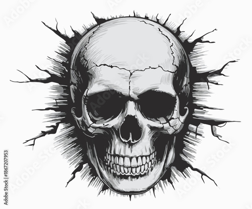 A clean and dynamic skull illustration design idea.