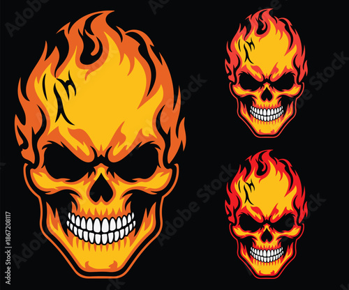 Concept art showing a skull engulfed in fire.