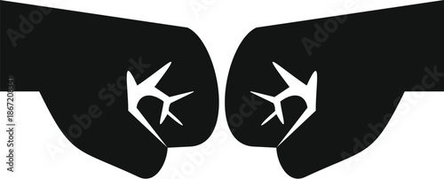 Two black fist silhouettes meeting, symbolizing a brofist, greeting, and strong bond