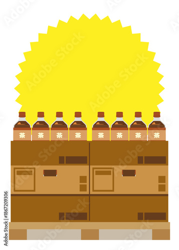 陳列されたペットボトルのお茶のイラスト