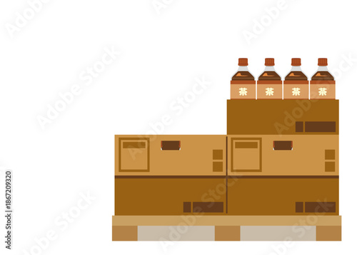 陳列されたペットボトルのお茶のイラスト