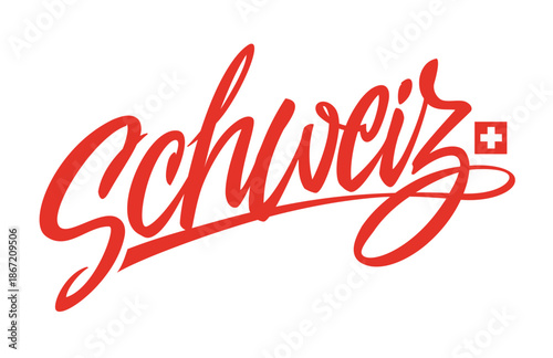 	
Hand-drawn calligraphy lettering ‘Willkommen in der Schweiz’ with Swiss flag. Perfect for travelers, souvenirs, stickers, and gifts for Switzerland lovers	
