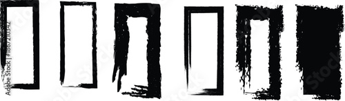 A series of five vertically aligned black rectangular brush strokes of varying widths and textures are displayed