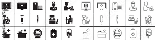 Set of Medical and Healthcare Service Icons in Solid and Outline Styles isolated PNG with Transparent Background