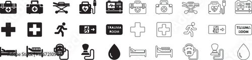 Medical Healthcare and Emergency Icon Set Vector Collection Solid and Outline Styles isolated PNG with Transparent Background