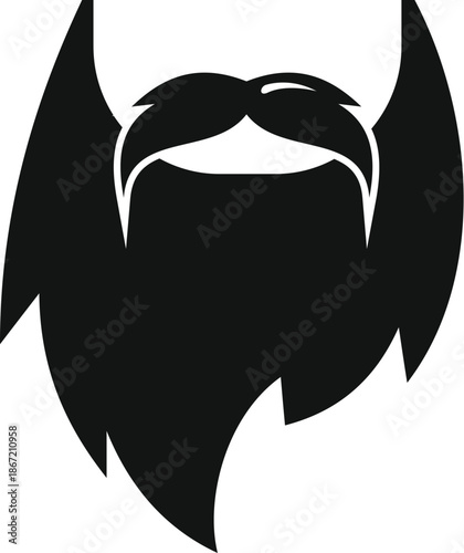 Black silhouette of a full beard and stylized mustache icon on white background