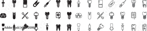 Dental Health and Dentistry Icons Set. Collection of Medical Tools, Implants, and Tooth Symbols Vector Illustration. isolated PNG with Transparent Background