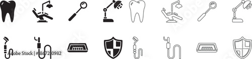 Dental Icons Set in Solid Black and Outline Style. Dentistry Equipment Vector Collection. isolated PNG with Transparent Background