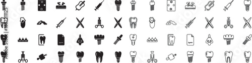 Big Set of Modern Line Art Dentistry and Medical Icons. Healthcare Vector Collection. isolated PNG with Transparent Background