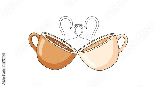 Cute Valentine Vector of Two Coffee Cups Facing Each Other