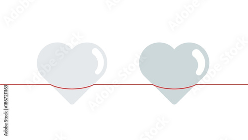 Conceptual Valentine Vector of Two Hearts Connected by Red Thread