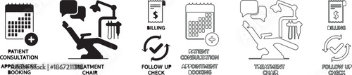 Medical Dental Clinic Appointment Treatment Icons Set. Black Solid and Outline Vector Graphics for Healthcare Services. isolated PNG with Transparent Background