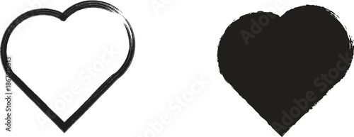 Two contrasting heart shapes are depicted one is an outline and the other is solid black
