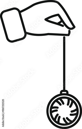 Hand holding a swinging pendulum, symbolizing hypnosis, trance, and mind control therapy