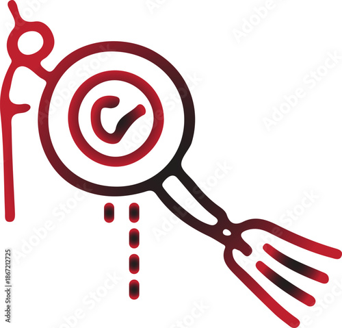 Dynamic Abstract Red Line Art Symbol Featuring a Central Circle and Forked Appendage, Illustrating Concepts of Energy, Connection, and Modern Graphic Identity