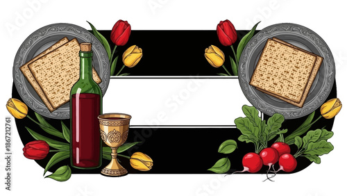 Passover Seder Plate with Matzah Wine and Maror.