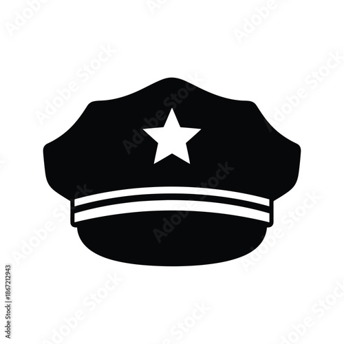 Vector illustration icon black police officer hat with white star and stripes isolated on