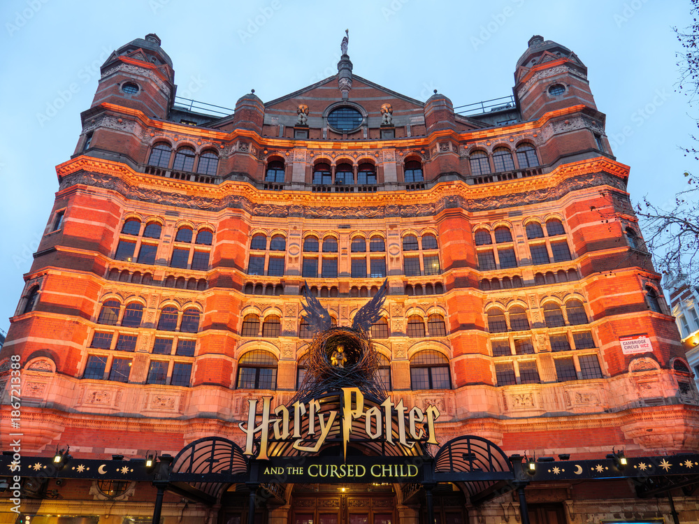 Fototapeta premium Westminster, London, UK - December 15, 2025: Harry Potter and the Cursed Child play at The Palace Theatre in the West End