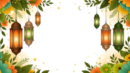 Vibrant lanterns and leaves border design