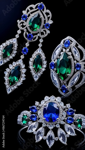 diamond necklace on blue background