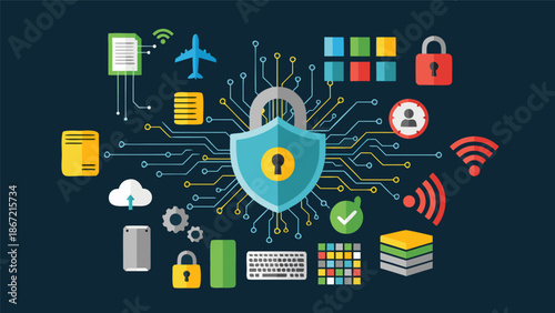 Cyber Security and Technology Vector Illustration for Digital Data Protection and Network Safety