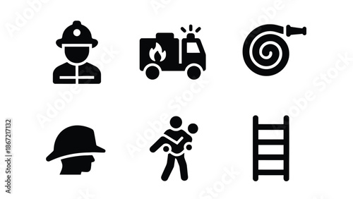 Firefighter icons set for emergency response