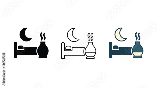 Bedtime relaxation icons with moon and humidifier