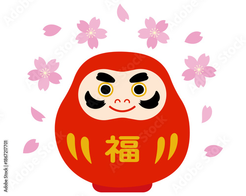 赤いだるまと桜のイラスト