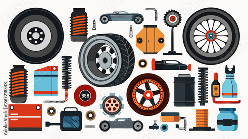 Assorted car parts and accessories Vector
