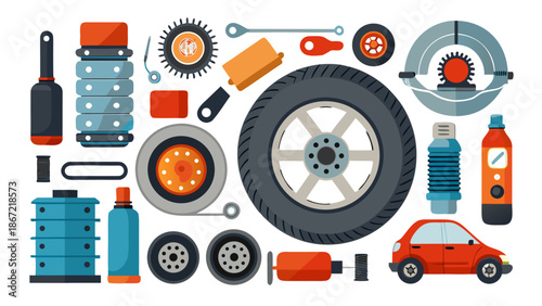 Automotive parts and tools collection Vector