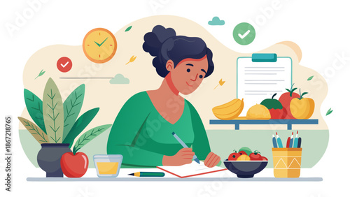Woman planning healthy meal Vector