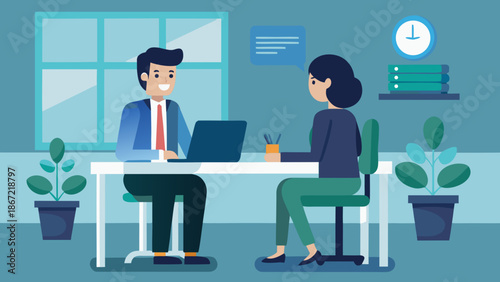 Two colleagues working together in an office Vector