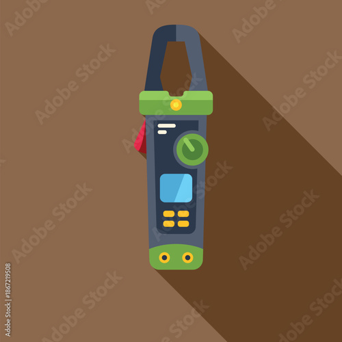 Clamp meter showing measuring electrical current in a flat design style