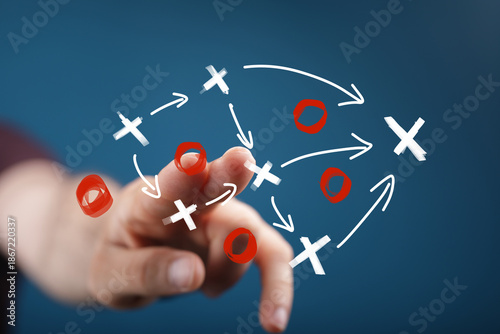 Hand pointing at a strategi...