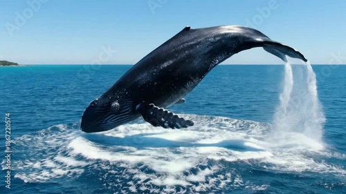A humpback whale jumps out of the ocean water in a stunning video display of power and beauty