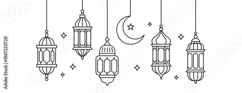 Elegant Ramadan Lanterns and Crescent Moon Floating Art