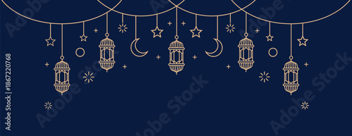 Elegant Ramadan Lanterns Hanging Decorations on Night Sky