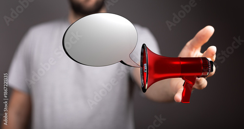 Person holding megaphone wi...