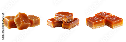 Caramel candies with layered texture isolated on a transparent background