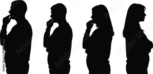 Vector silhouettes of older women enjoying active lifestyles with nordic walking and stretching exercises, senior health and fitness concept isolated on white,