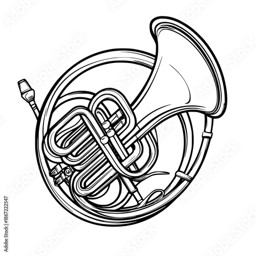 Elegant Melodies: French Horn's Symphonic Dream | Clean, isolated vector art for creative projects.