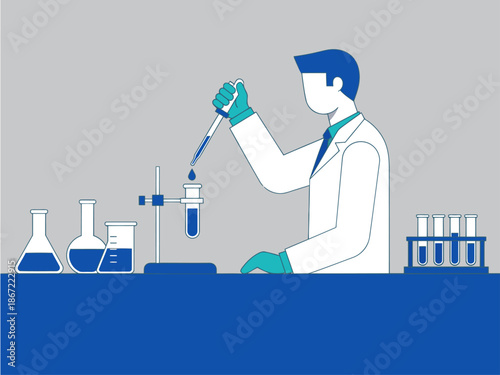 A scientist uses a pipette in a modern lab setting. Focused composition, bright colors, and a professional feel. Ideal for science, research, and laboratory themes.