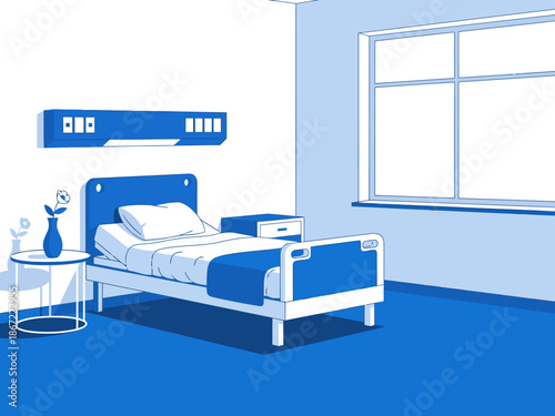 A serene maternity ward hospital room with a blue bed and modern design. Clean, bright, and inviting ? perfect for healthcare visuals.