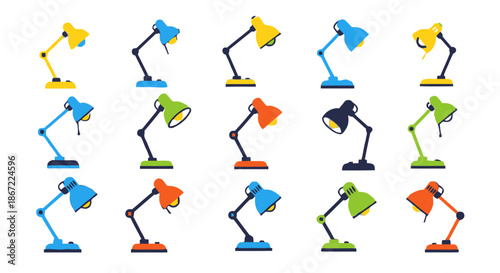 Collection of colorful desk lamps